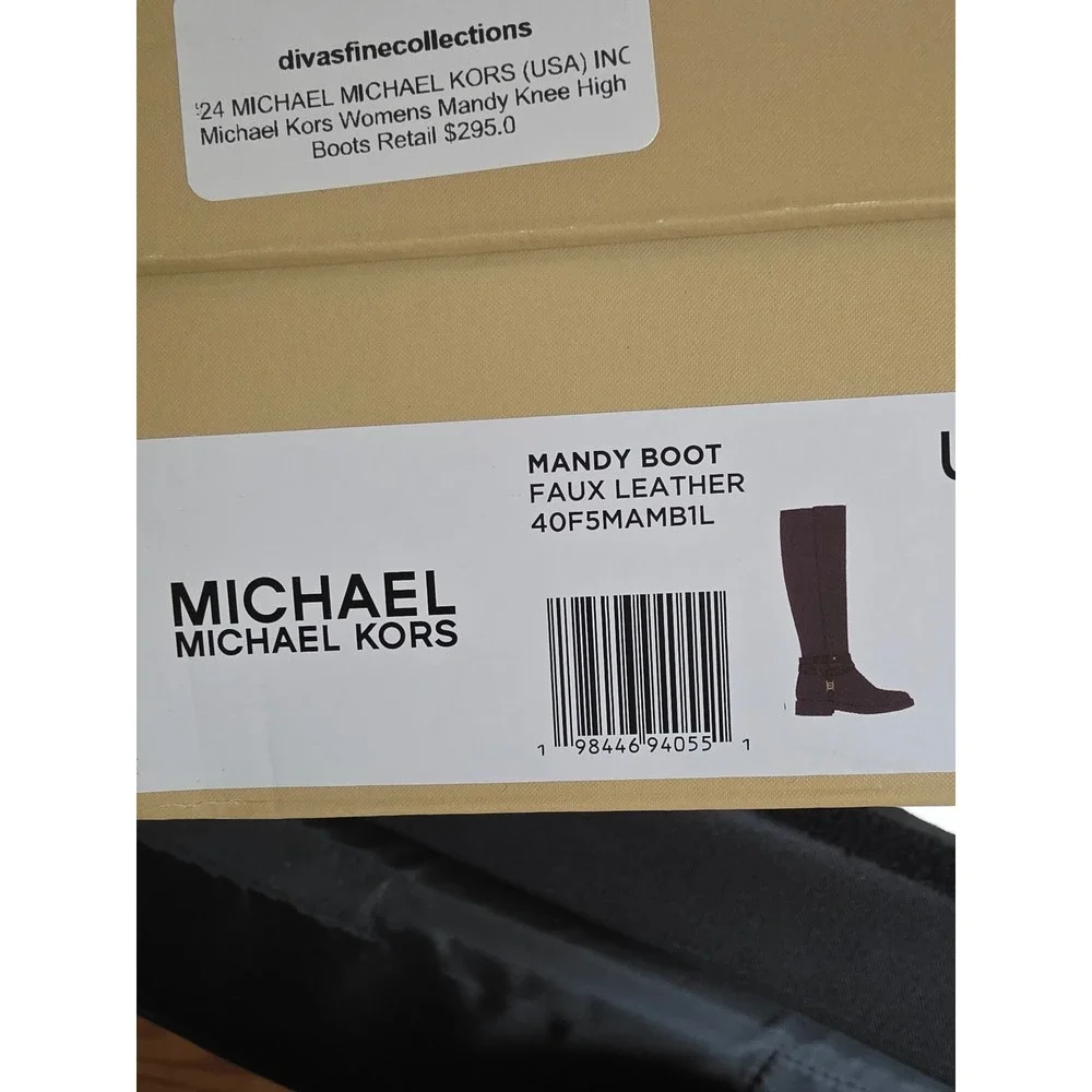 Michael Kors Mandy Knee High Boot Womens 7.5 Black Faux Leather Logo Harness New